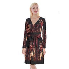 Holiday Lights Christmas Yard Decorations Long Sleeve Velvet Front Wrap Dress by Sapixe