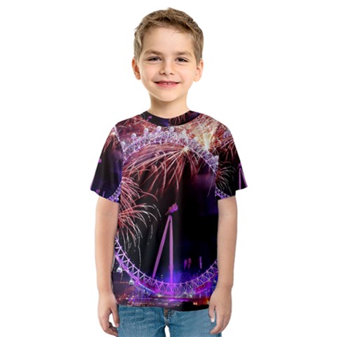 Happy New Year Clock Time Fireworks Pictures Kids  Sport Mesh Tee by Sapixe