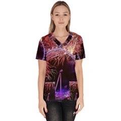 Happy New Year Clock Time Fireworks Pictures Scrub Top by Sapixe