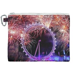 Happy New Year Clock Time Fireworks Pictures Canvas Cosmetic Bag (xxl) by Sapixe