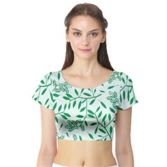 Leaves Foliage Green Wallpaper Short Sleeve Crop Top by Sapixe