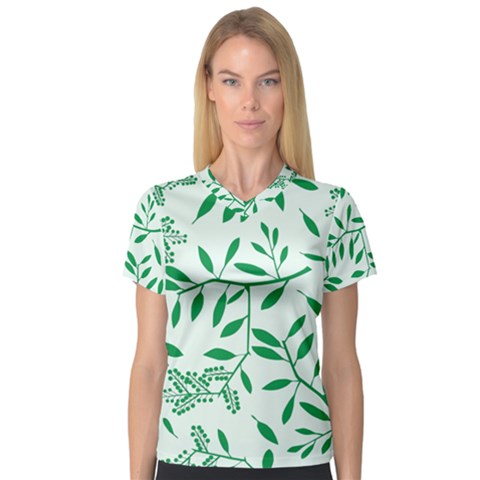 Leaves Foliage Green Wallpaper V-neck Sport Mesh Tee by Sapixe