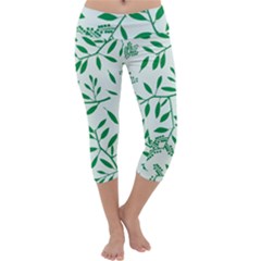 Leaves Foliage Green Wallpaper Capri Yoga Leggings by Sapixe