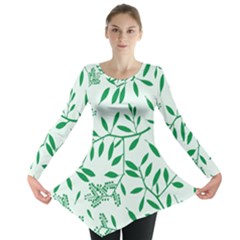 Leaves Foliage Green Wallpaper Long Sleeve Tunic  by Sapixe