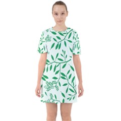 Leaves Foliage Green Wallpaper Sixties Short Sleeve Mini Dress by Sapixe