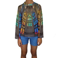 Leopard Barcelona Stained Glass Colorful Glass Kids  Long Sleeve Swimwear by Sapixe