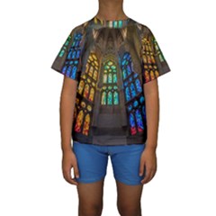 Leopard Barcelona Stained Glass Colorful Glass Kids  Short Sleeve Swimwear by Sapixe