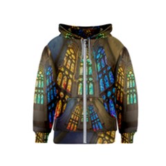 Leopard Barcelona Stained Glass Colorful Glass Kids  Zipper Hoodie by Sapixe