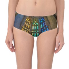 Leopard Barcelona Stained Glass Colorful Glass Mid-waist Bikini Bottoms by Sapixe