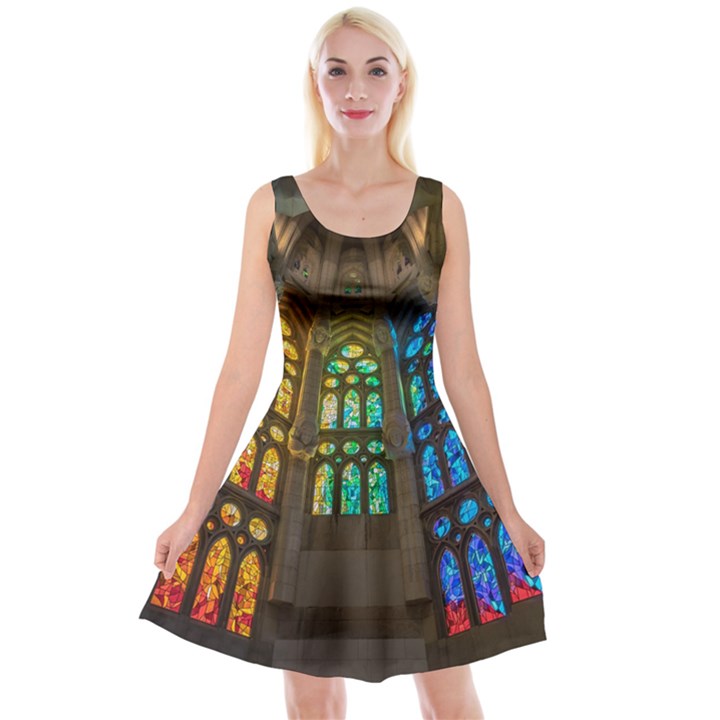 Leopard Barcelona Stained Glass Colorful Glass Reversible Velvet Sleeveless Dress