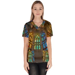 Leopard Barcelona Stained Glass Colorful Glass Scrub Top by Sapixe