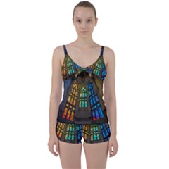 Leopard Barcelona Stained Glass Colorful Glass Tie Front Two Piece Tankini by Sapixe