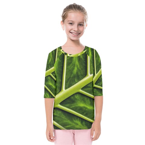 Leaf Dark Green Kids  Quarter Sleeve Raglan Tee by Sapixe