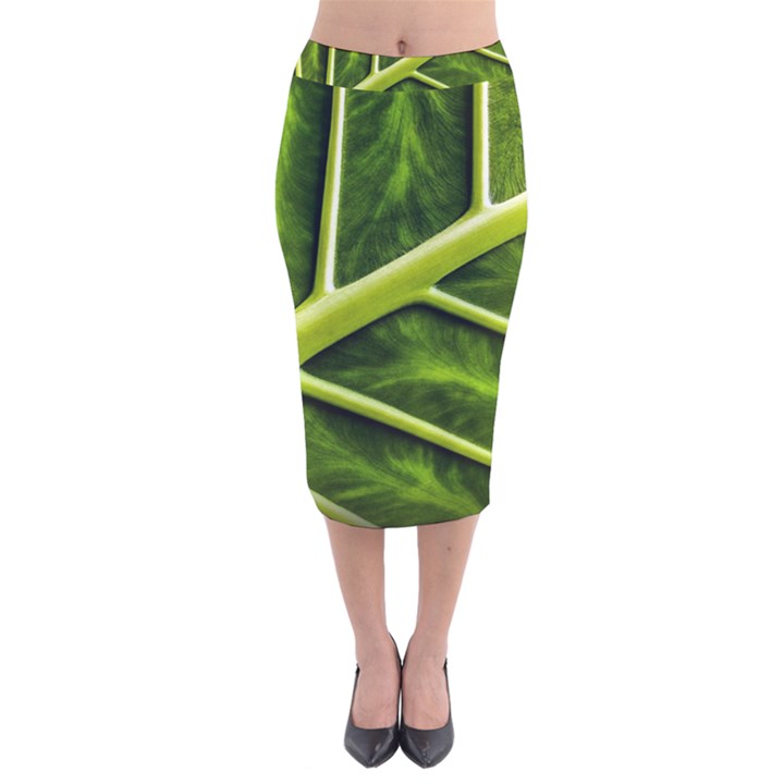 Leaf Dark Green Velvet Midi Pencil Skirt