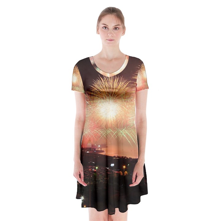 Kuwait Liberation Day National Day Fireworks Short Sleeve V-neck Flare Dress