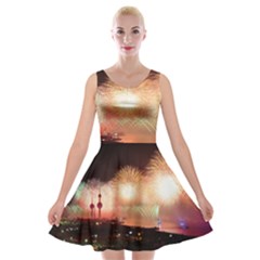 Kuwait Liberation Day National Day Fireworks Velvet Skater Dresses by Sapixe