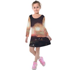 Kuwait Liberation Day National Day Fireworks Kids  Long Sleeve Velvet Dress by Sapixe