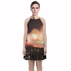 Kuwait Liberation Day National Day Fireworks Velvet Halter Neckline Dress  by Sapixe