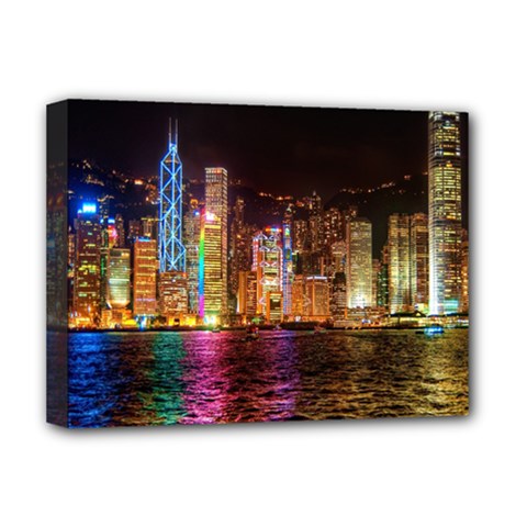 Light Water Cityscapes Night Multicolor Hong Kong Nightlights Deluxe Canvas 16  X 12  