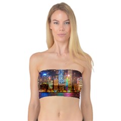 Light Water Cityscapes Night Multicolor Hong Kong Nightlights Bandeau Top by Sapixe