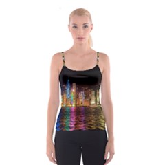 Light Water Cityscapes Night Multicolor Hong Kong Nightlights Spaghetti Strap Top by Sapixe