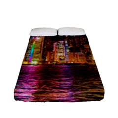 Light Water Cityscapes Night Multicolor Hong Kong Nightlights Fitted Sheet (full/ Double Size)