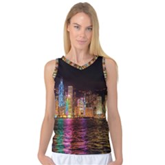 Light Water Cityscapes Night Multicolor Hong Kong Nightlights Women s Basketball Tank Top by Sapixe