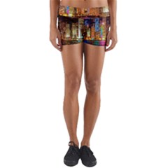 Light Water Cityscapes Night Multicolor Hong Kong Nightlights Yoga Shorts by Sapixe