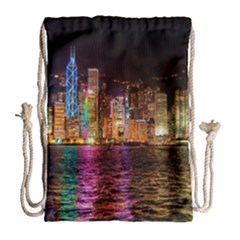 Light Water Cityscapes Night Multicolor Hong Kong Nightlights Drawstring Bag (large) by Sapixe