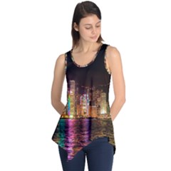 Light Water Cityscapes Night Multicolor Hong Kong Nightlights Sleeveless Tunic by Sapixe