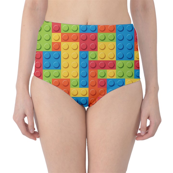 Lego Bricks Pattern High-Waist Bikini Bottoms