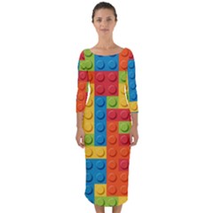 Lego Bricks Pattern Quarter Sleeve Midi Bodycon Dress by Sapixe