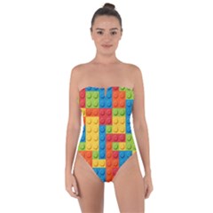 Lego Bricks Pattern Tie Back One Piece Swimsuit by Sapixe