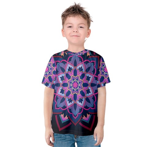 Mandala Circular Pattern Kids  Cotton Tee by Sapixe