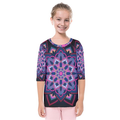 Mandala Circular Pattern Kids  Quarter Sleeve Raglan Tee by Sapixe