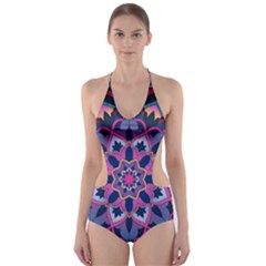 Mandala Circular Pattern Cut-out One Piece Swimsuit by Sapixe