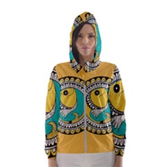 Madhubani Fish Indian Ethnic Pattern Hooded Wind Breaker (women) by Sapixe