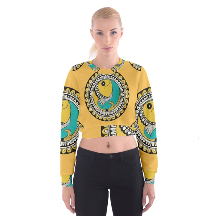 Madhubani Fish Indian Ethnic Pattern Cropped Sweatshirt