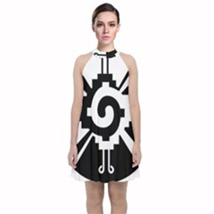 Maya Calendar Native American Religion Velvet Halter Neckline Dress 