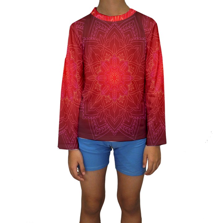 Mandala Ornament Floral Pattern Kids  Long Sleeve Swimwear