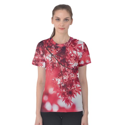 Maple Leaves Red Autumn Fall Women s Cotton Tee by Sapixe