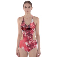 Maple Leaves Red Autumn Fall Cut-out One Piece Swimsuit by Sapixe