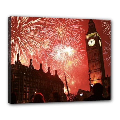 London Celebration New Years Eve Big Ben Clock Fireworks Canvas 20  X 16  by Sapixe