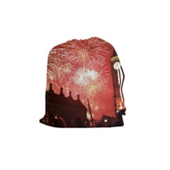 London Celebration New Years Eve Big Ben Clock Fireworks Drawstring Pouches (medium)  by Sapixe