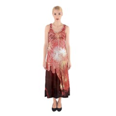 London Celebration New Years Eve Big Ben Clock Fireworks Sleeveless Maxi Dress by Sapixe