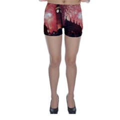 London Celebration New Years Eve Big Ben Clock Fireworks Skinny Shorts by Sapixe