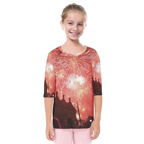 London Celebration New Years Eve Big Ben Clock Fireworks Kids  Quarter Sleeve Raglan Tee by Sapixe