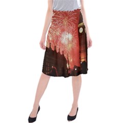 London Celebration New Years Eve Big Ben Clock Fireworks Midi Beach Skirt by Sapixe