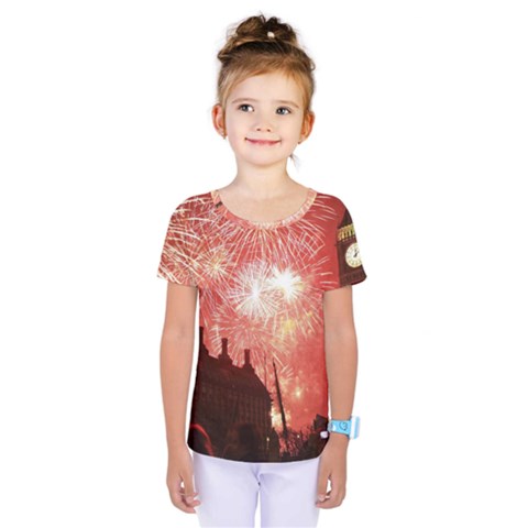 London Celebration New Years Eve Big Ben Clock Fireworks Kids  One Piece Tee by Sapixe