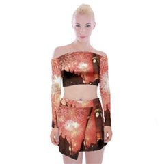 London Celebration New Years Eve Big Ben Clock Fireworks Off Shoulder Top With Mini Skirt Set by Sapixe